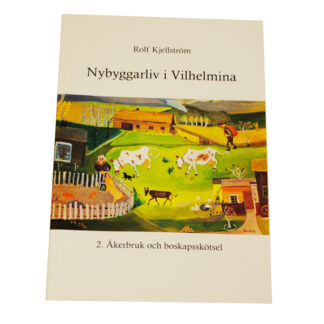 Vackert illustrerad bok med jordbrukslandskap på omslaget. Fjällko och get.